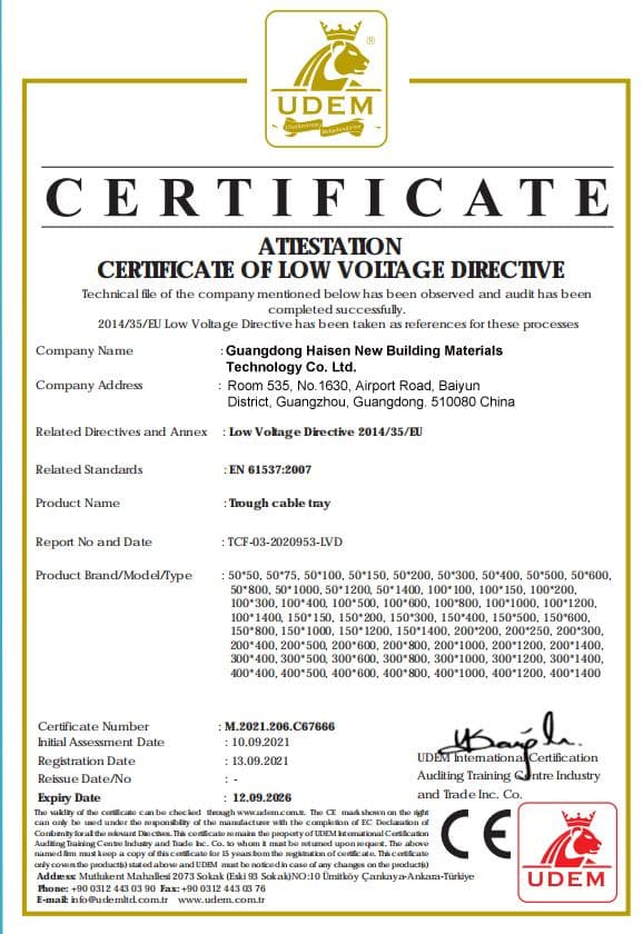 CE — Low Voltage Directive Compliance — Trough Cable Tray